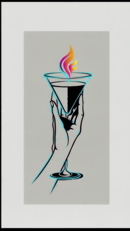 stylized hand holding a flaming martini glass