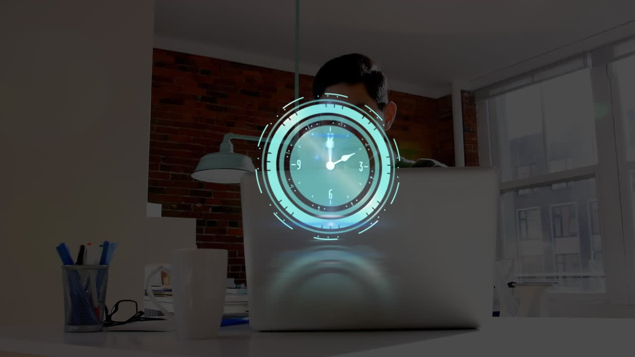 Animación de reloj sobre un empresario en la oficina