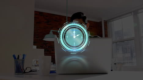 animation of clock over businessman in office