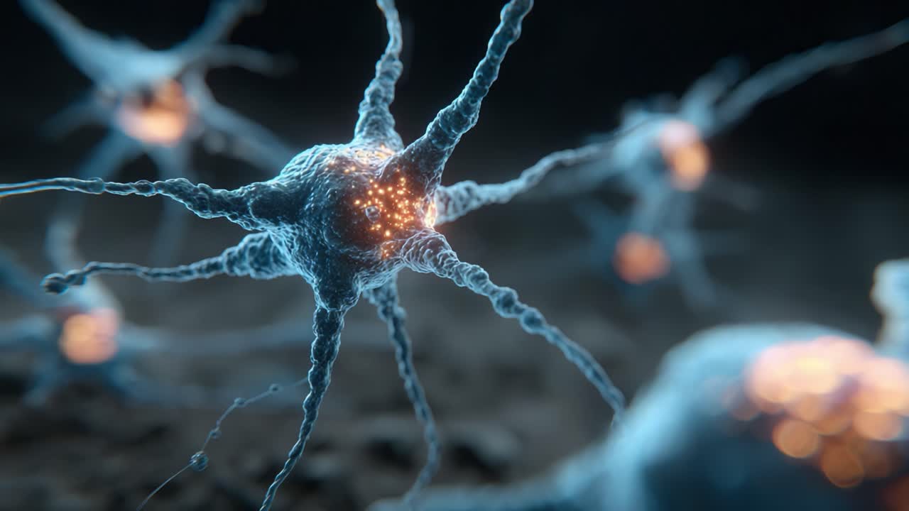 A Close-Up Exploration of Neurons in the Nervous System, Showcasing Their Intricate Structures and Functionality Amidst a Mysterious Background