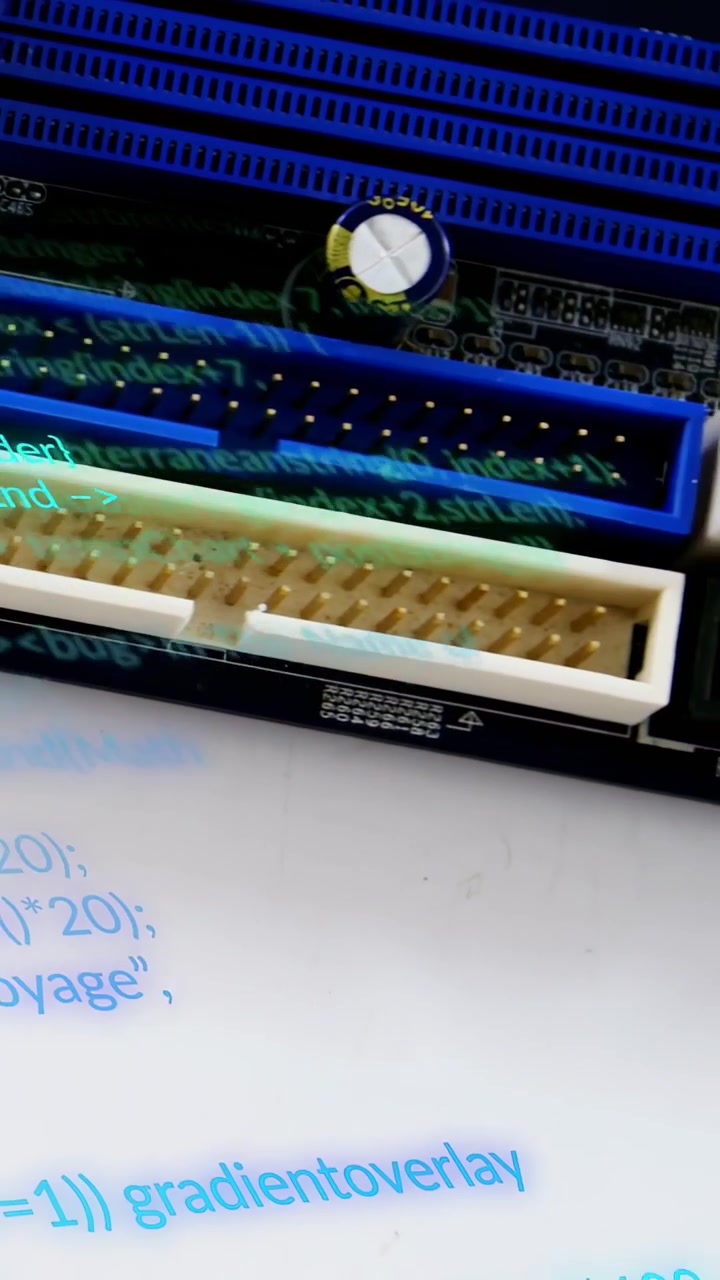 Video verticale: Messa a fuoco del condensatore che segnala una panoramica della telecamera attraverso il PCB, rimettendo a fuoco per mostrare i connettori per il test.