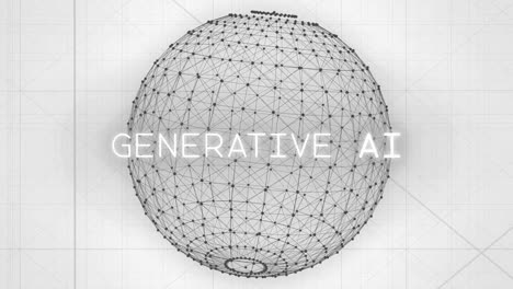 "generative ai" animates on screen in a high-tech space as a complex sphere is formed