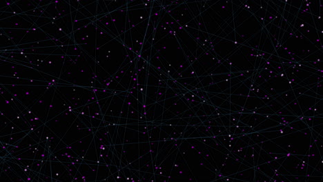 Abstract network of red dots and lines on black background