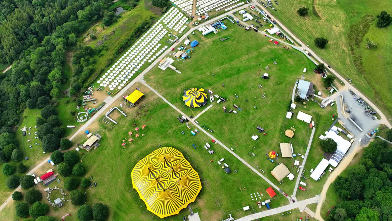 Aerial view of preparations for music festival in Waterford Ireland in summer