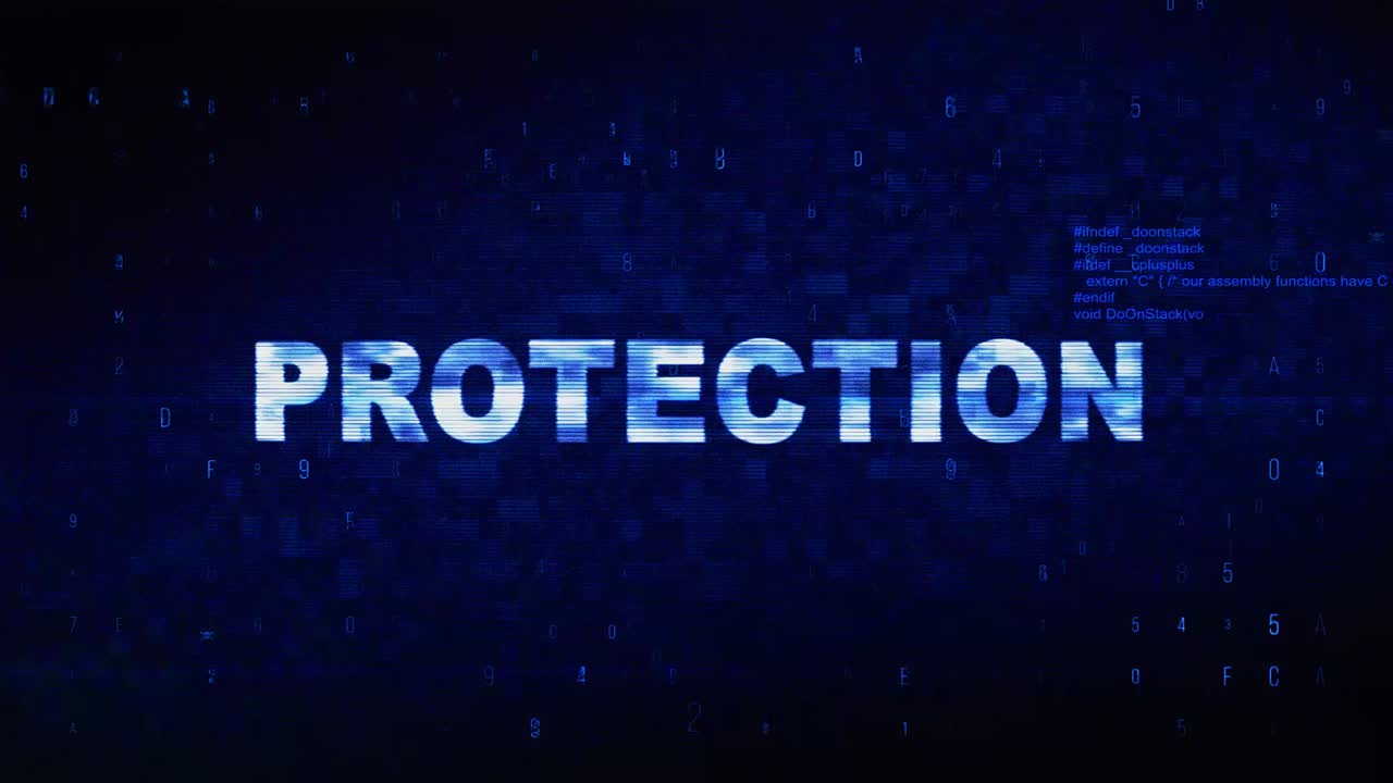 Protection text digital noise twitch and glitch effect tv screen loop animation background login and