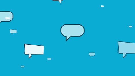 animation of vintage speech bubbles flying over blue background