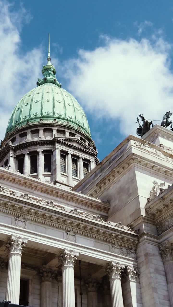 Close up Vertical pan at National Congress of Argentina, Buenos Aires city travel landmark, architecture