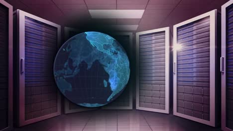 Animation-of-globe-over-computer-servers-in-tech-room