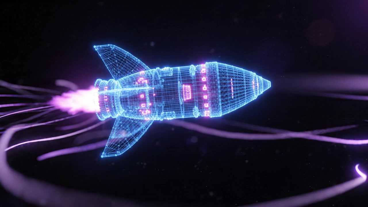 A stunning visualization of a futuristic rocket navigating through a cosmic environment, showcasing intricate details and glowing elements in a mesmerizing digital display.