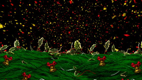 corona de acebo de navidad con confeti de fiesta
