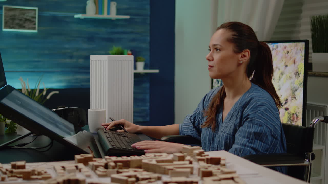 Construction engineer with disability working on building