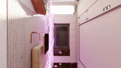 Vertical-De-La-Moderna-Sala-De-Estar-Del-Apartamento-Con-Flujo-De-Energía-Moviéndose-Hacia-La-Animación-De-Renderizado-3d-De-La-Casa