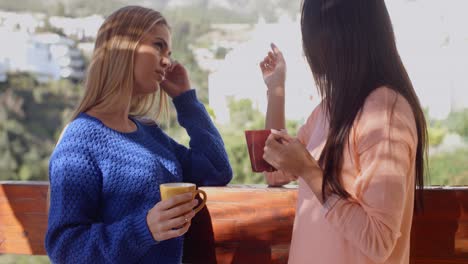 Junge-Frauen-Unterhalten-Sich-Auf-Einer-Terrasse-Im-Freien