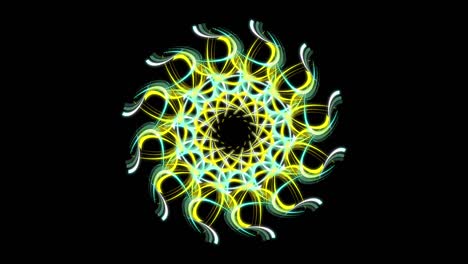 green and yellow circle shaped changing figure. stock animation. abstract colorful digital kaleidoscopic motion graphics on black background, seamless loop
