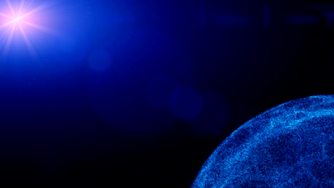 planet rotating on purple len flare space background