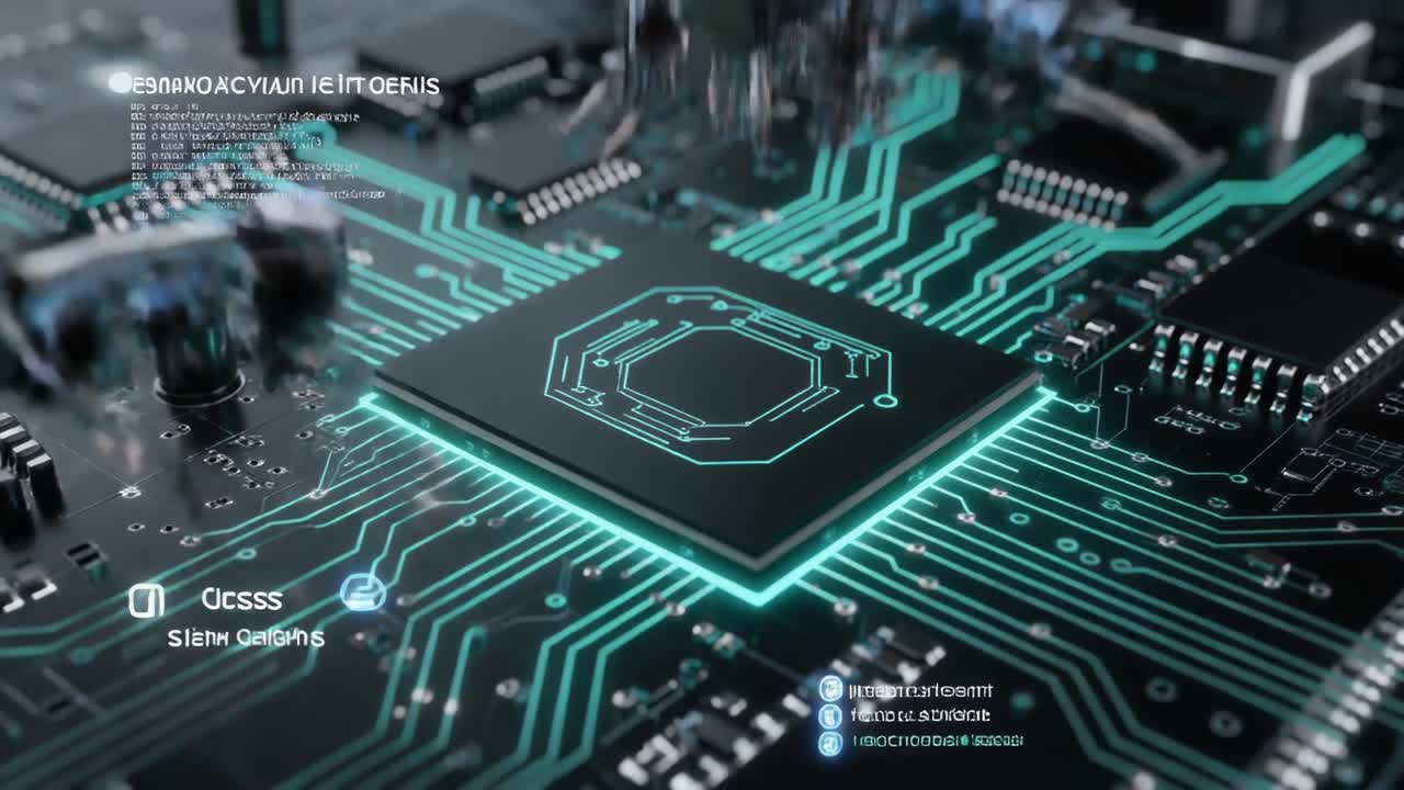 Robotarm med glødende processor på printplade.