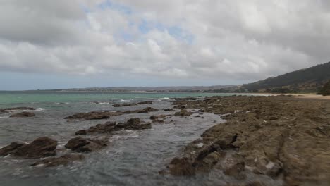 4K-Aerial-rocky-coast-of-south-Australia---Drone-low-altitude-dolly-in-shot