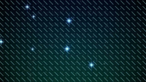 digital animation of multiple shining stars over wavy lines in seamless pattern on black background