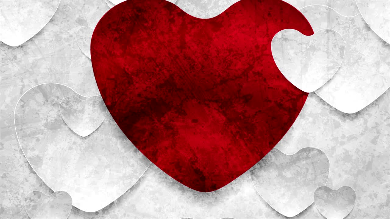 콘트라스트: 빨간색과 회색 심장, 그런지, 추상적인 모션, 배경