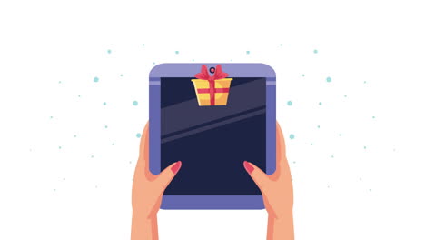 tableta con compras en línea y animación de regalos