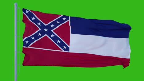 state flag of mississippi waving in the wind against green screen background