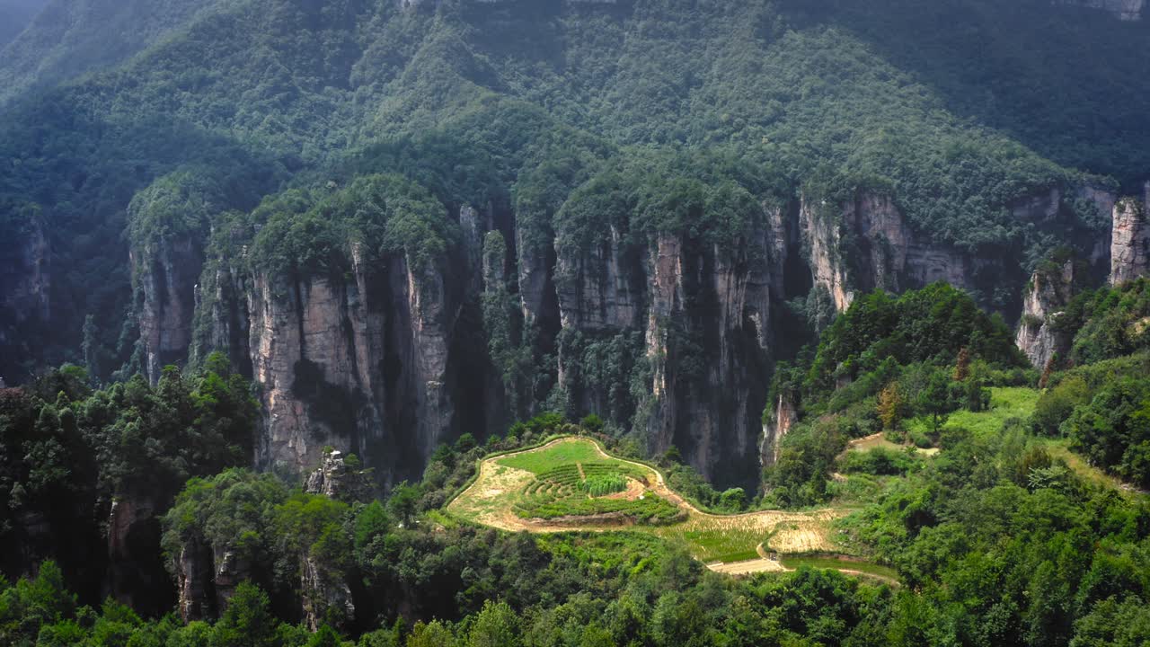 zhangjiajie famosos campos rurales pronto en la parte superior de los pilares de piedra