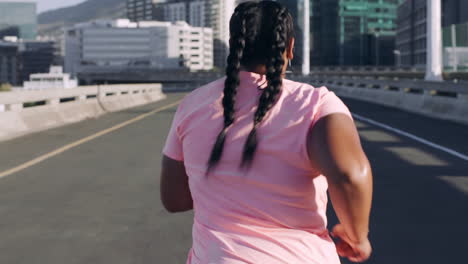 running, runner and woman with fitness in street