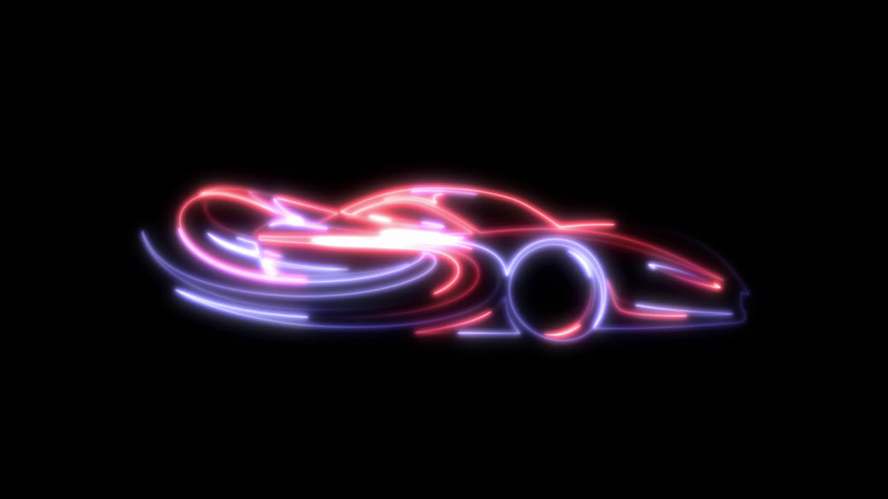 Neon Light Outline of a Futuristic Car