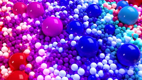 animación en bucle 3d con brillantes hermosas esferas pequeñas y grandes o bolas como un fondo de vacaciones abstractas. hermosa composición de esferas coloridas