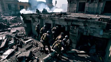 military rescue operation in a destroyed city