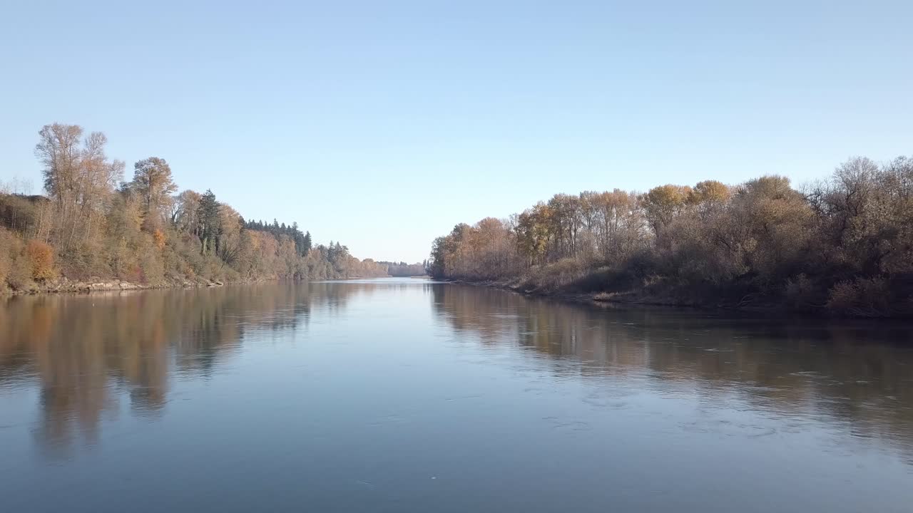 aerial footage of the willamette river south of Portland Oregon and the surrounding farm land.