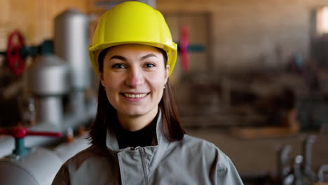 brunette young woman at the factory