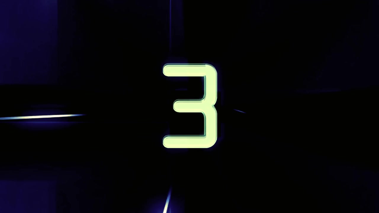 Digital Countdown Timer with Glowing Blue Geometric Cubes