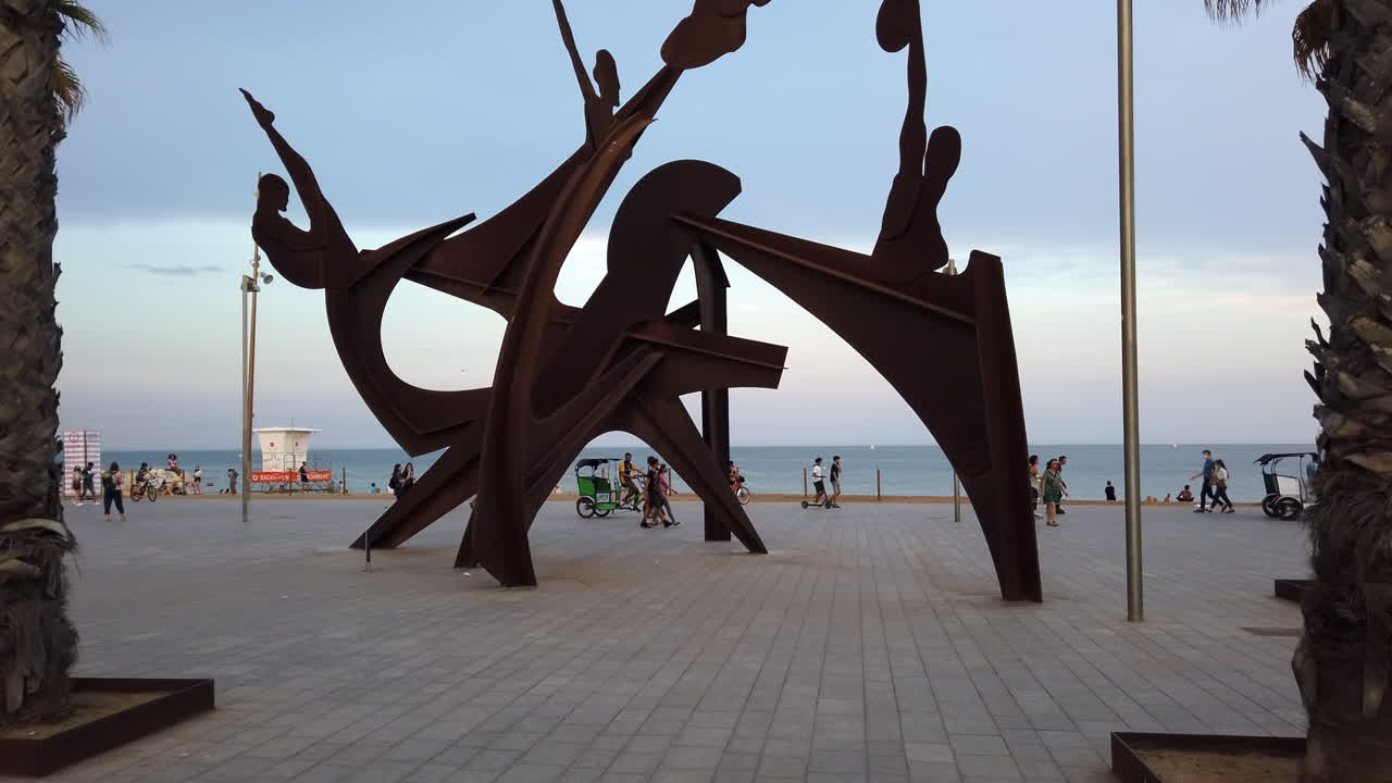 Barcelona, Spain - November 13, 2022: Homenatge a la Natacio sculpture on San Sebastian Beach