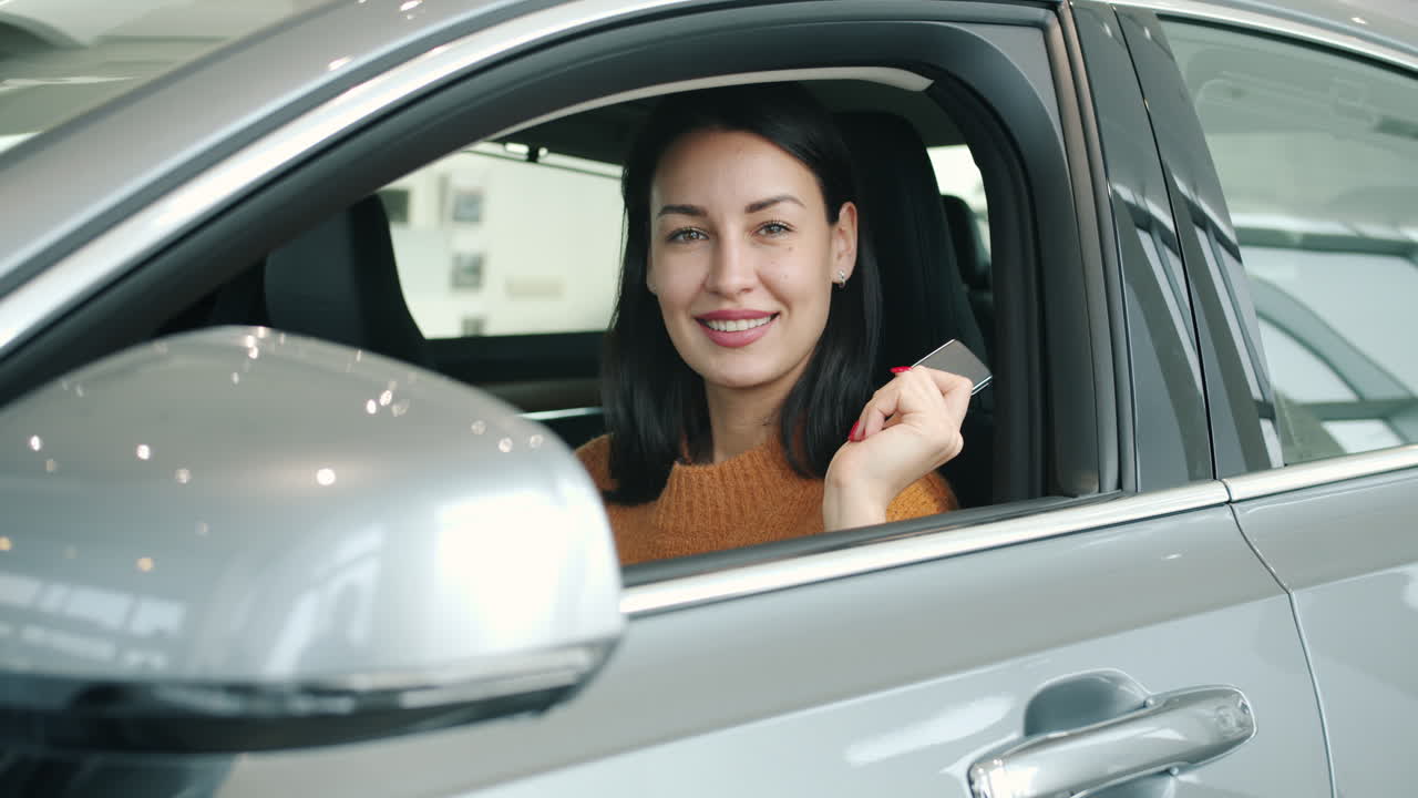 Woman Smiling in a Car, Holding Car Keys