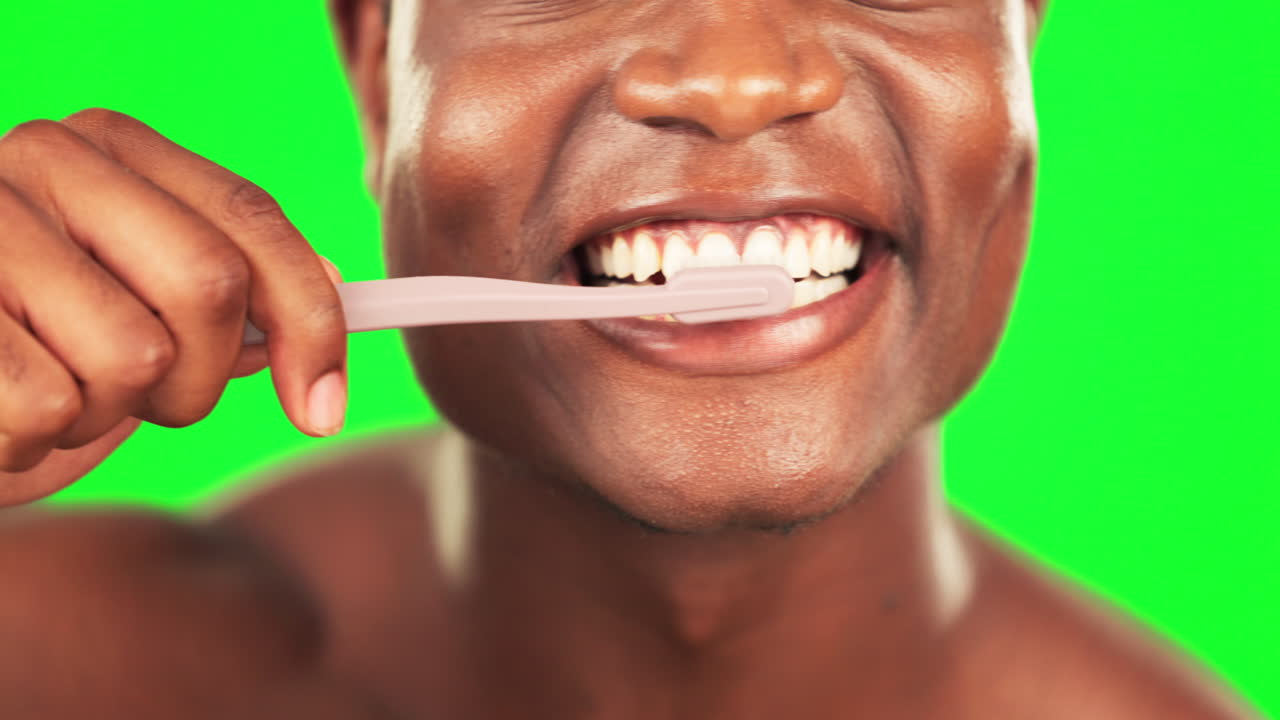 Black man, mouth and toothbrush