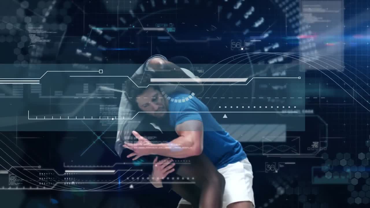 Animation of data processing and scope scanning over rugby player