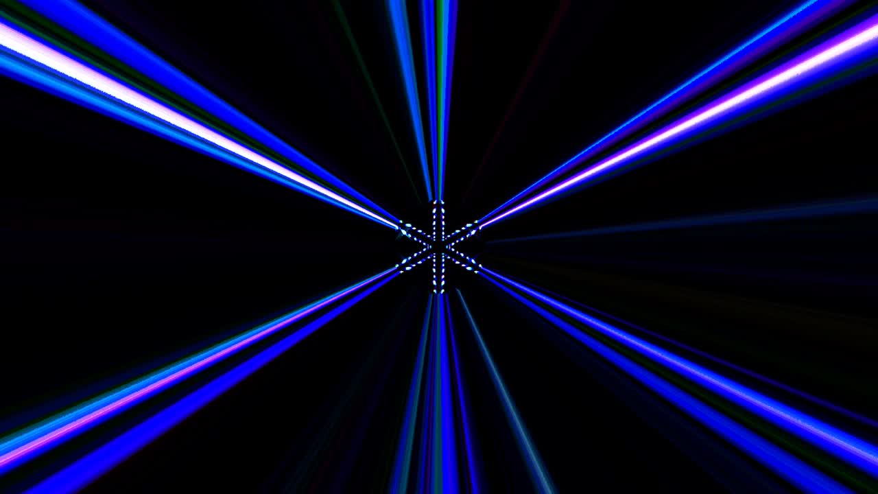 las líneas brillantes brillantes establecen un movimiento de onda azul, colorido, sobre un fondo negro