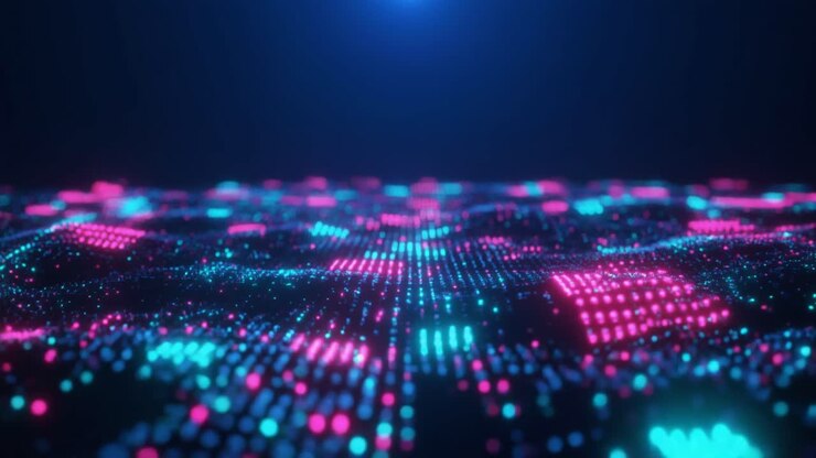 Dynamic Abstract Background of Glowing Digital Particles