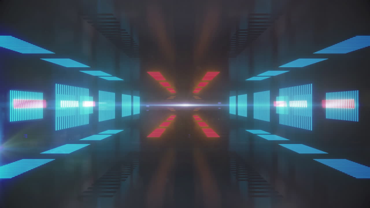 Animation of glowing neon light pattern moving over black background