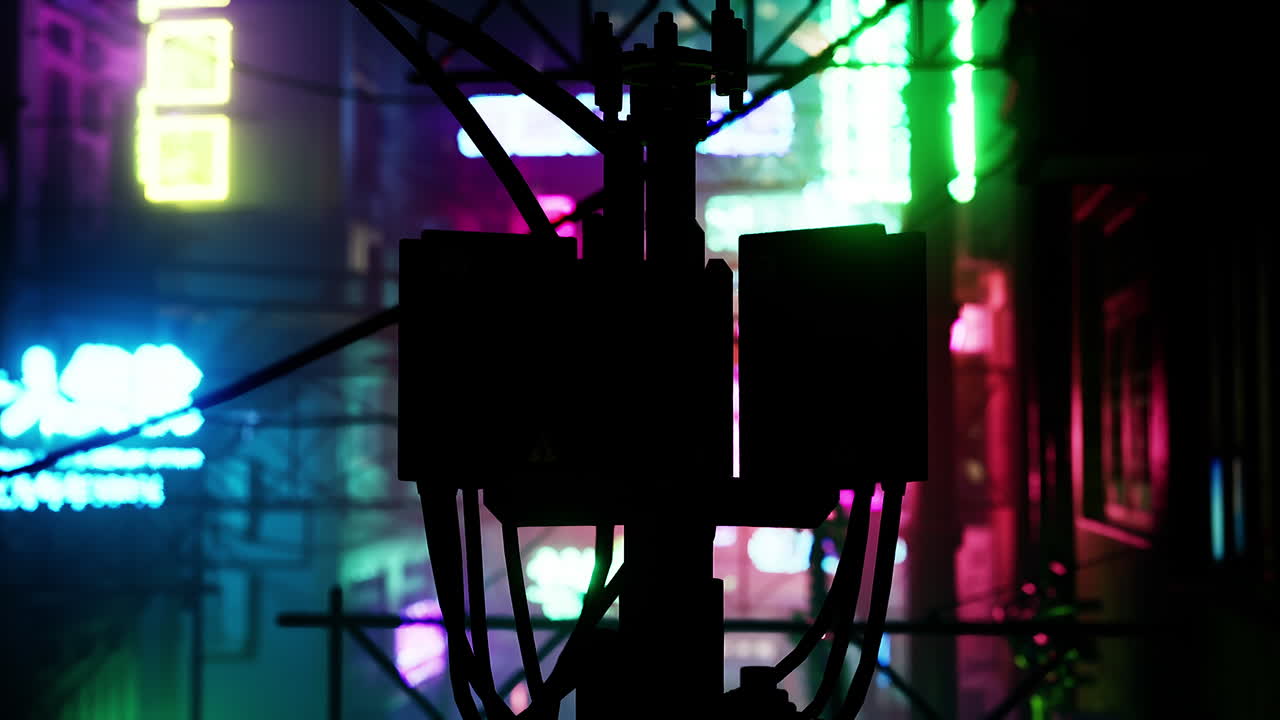 paisaje urbano cyberpunk con luces de neón