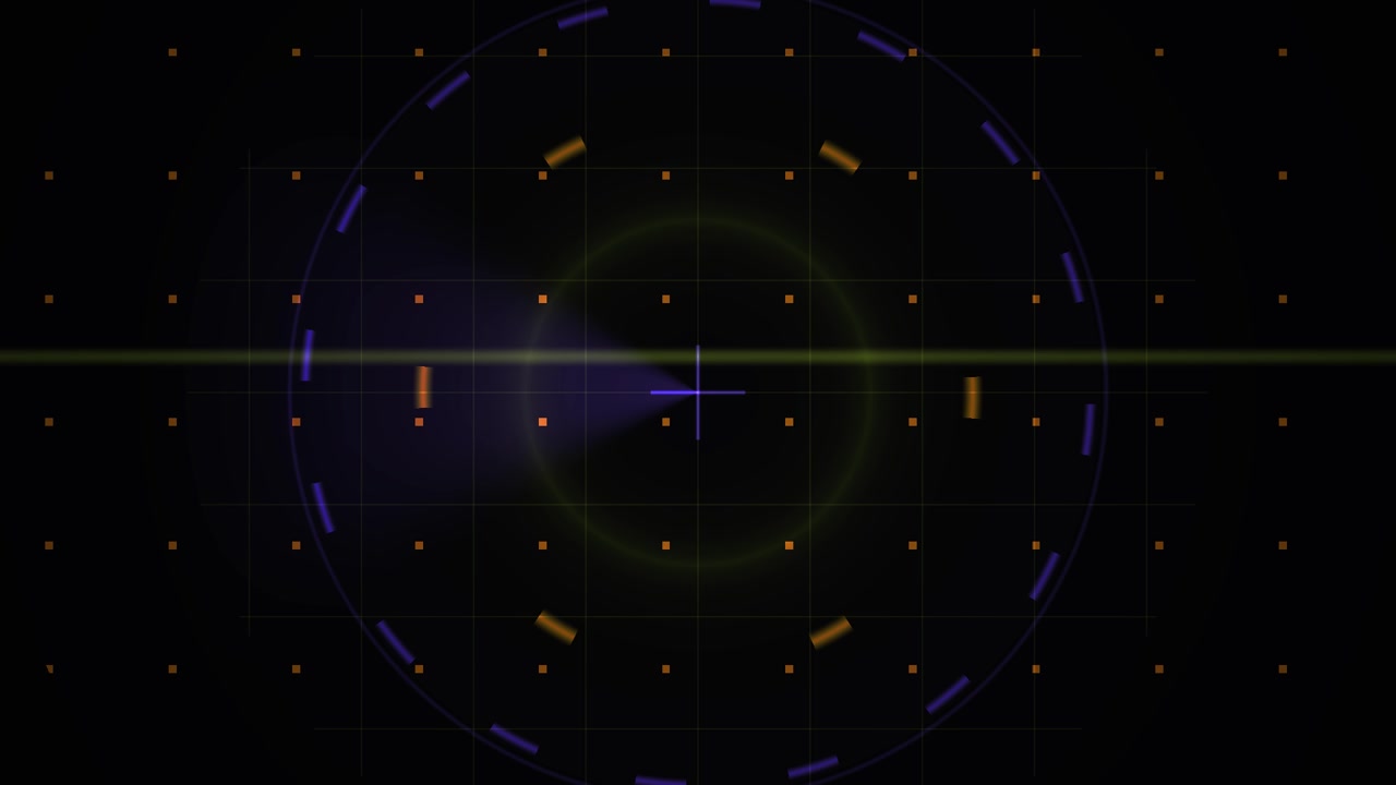 Futuristic Digital Radar Screen with Scanning Beam and Grid Interface