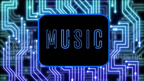 animación de texto musical, procesamiento de datos a través de una placa de circuitos informáticos
