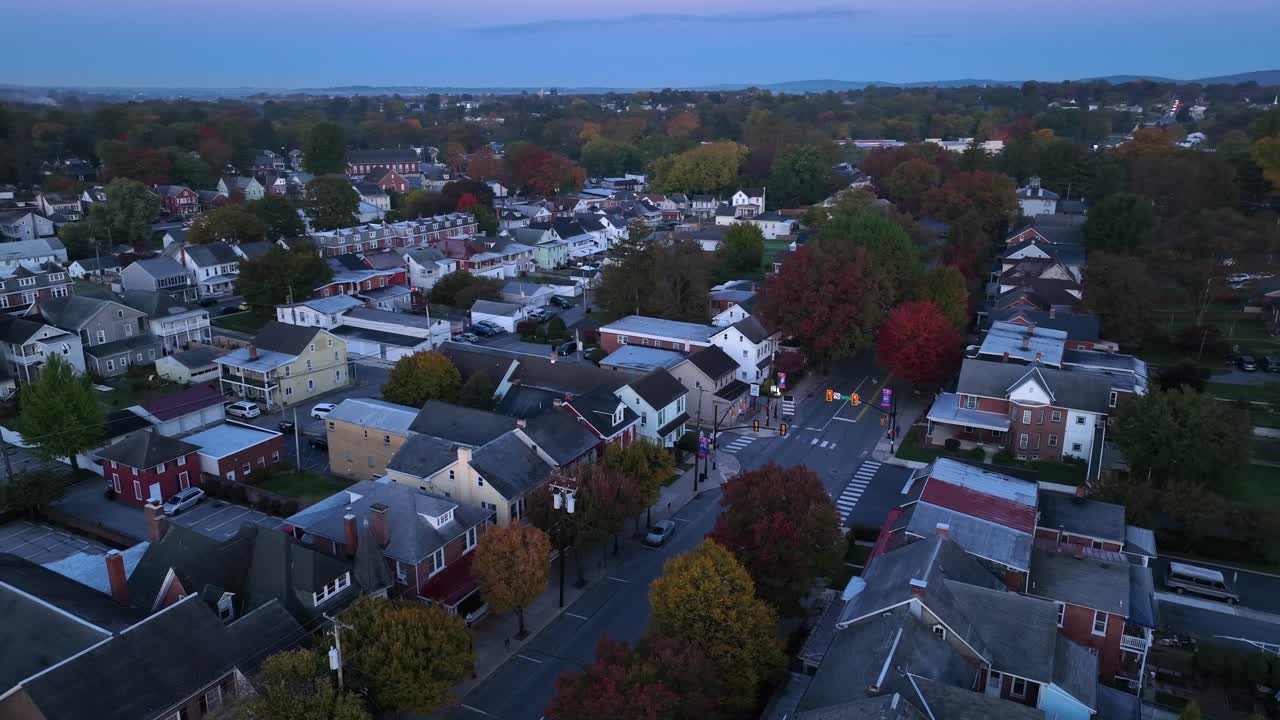 Small town America during autumn sunrise