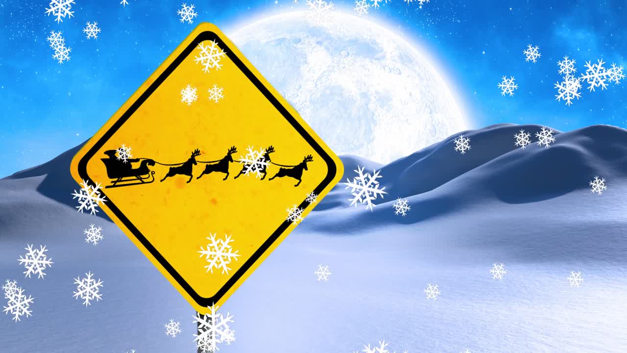 겨울 풍경에서 경고 노래를 부르는 눈이 떨어지는 애니메이션