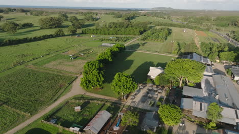 aerial drone footage of the farm restaurant, byron bay, new south wales, australia