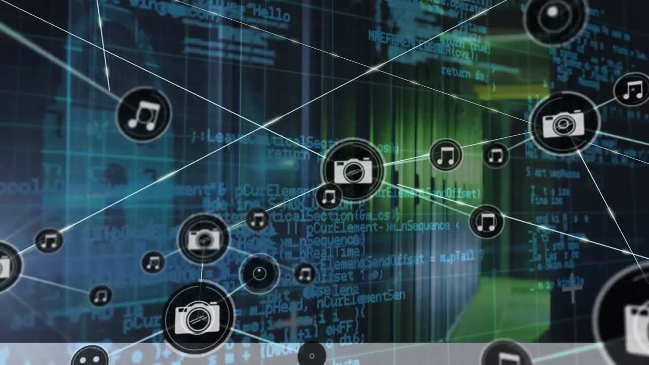 animación de la red de conexiones a través de la sala de servidores