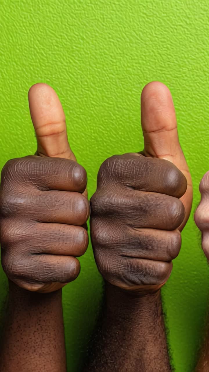 A Close-Up of Two Hands Giving Thumbs Up Against a Vibrant Green Background, Symbolizing Positive Affirmation and Encouragement