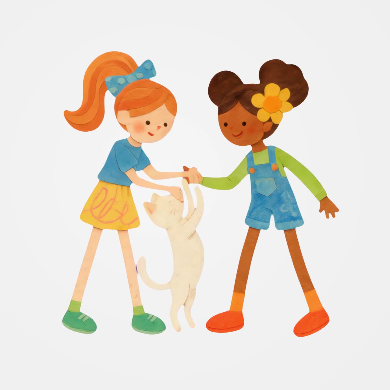 Children playing with cat illustration animation isolated asset ...