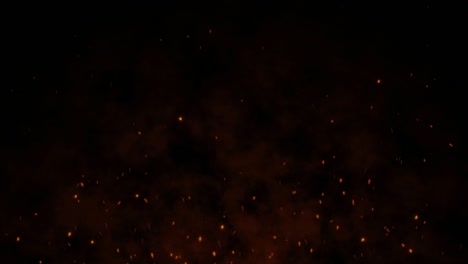 shot of flying fire sparks in the air on dark black background. 4k